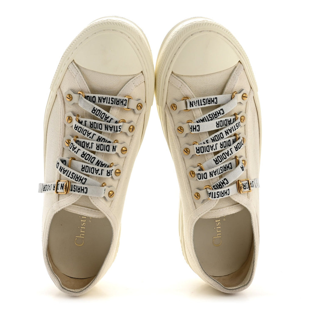 CHRISTIAN DIOR WALK'N'DIOR LOW TOP SNEAKERS BLACK CANVAS FLORAL & BEIGE