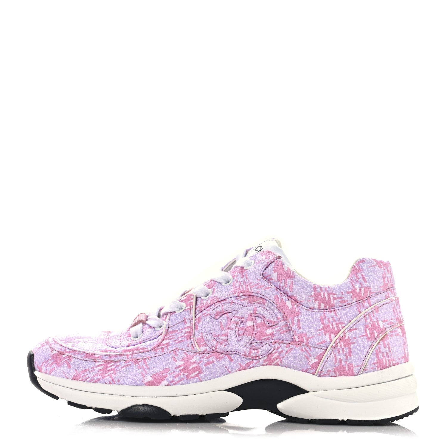 CHANEL TWEED SUEDE CALFSKIN CC SNEAKERS PINK & BEIGE