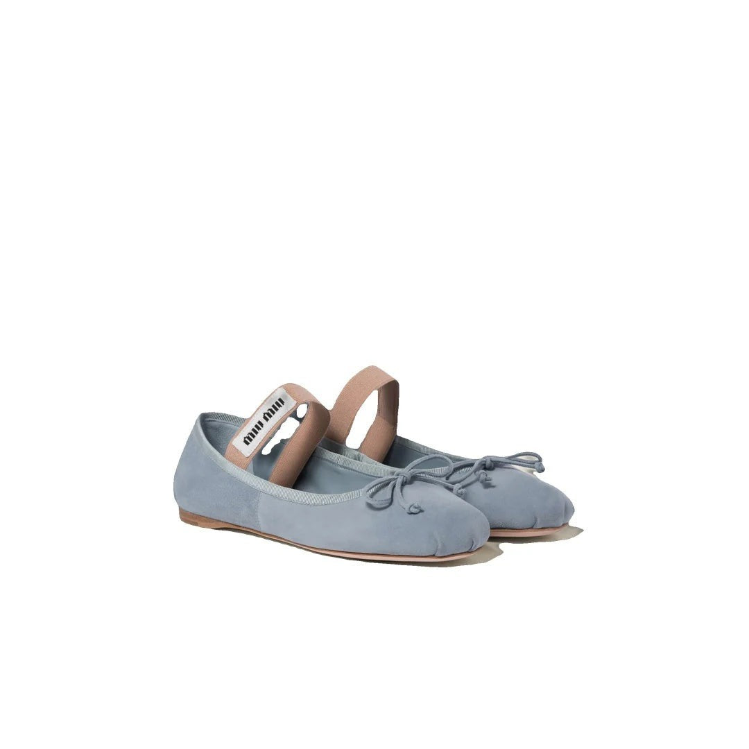 Miu Miu Ruffled Suede Ballerinas - Light Blue