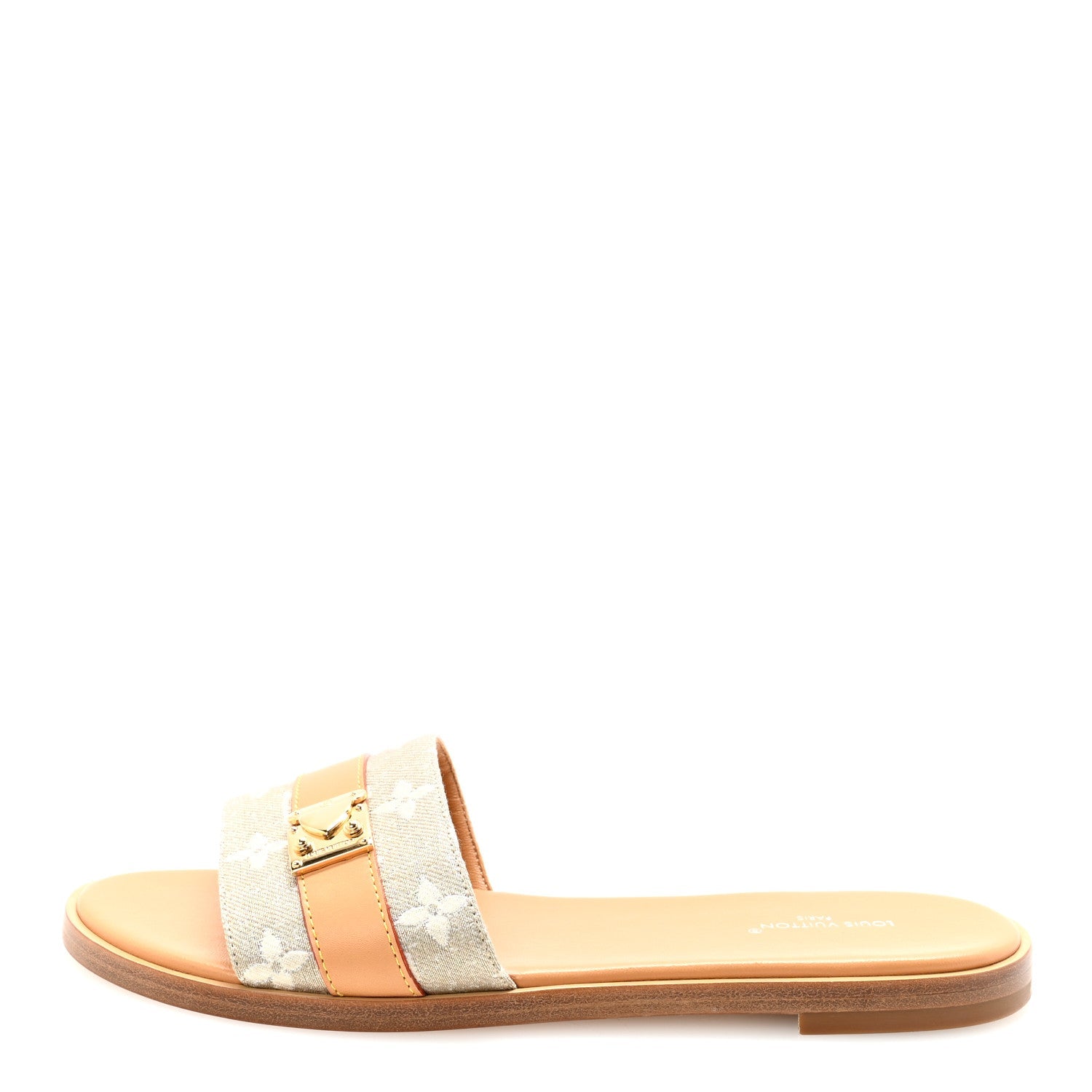 LOUIS VUITTON MONOGLAM LOCK IT FLAT MULE GOLD
