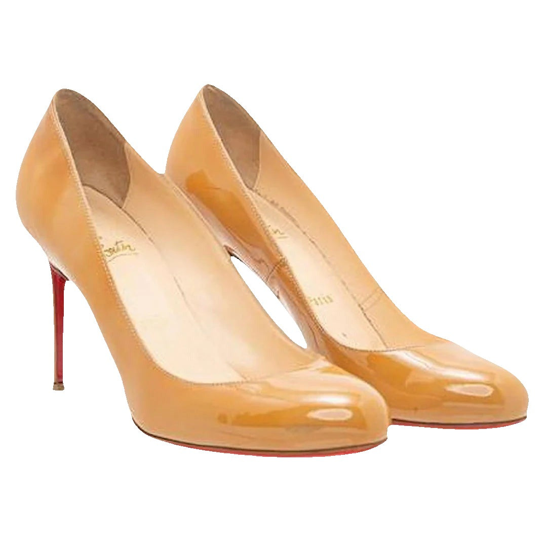 Christian Louboutin Patent Fifi 100 Pump - Camel/Tan