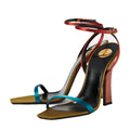 Saint Laurent Emilie 110 Crystal-Logo Sandals - Multicolor (Teal/Red/Olive)
