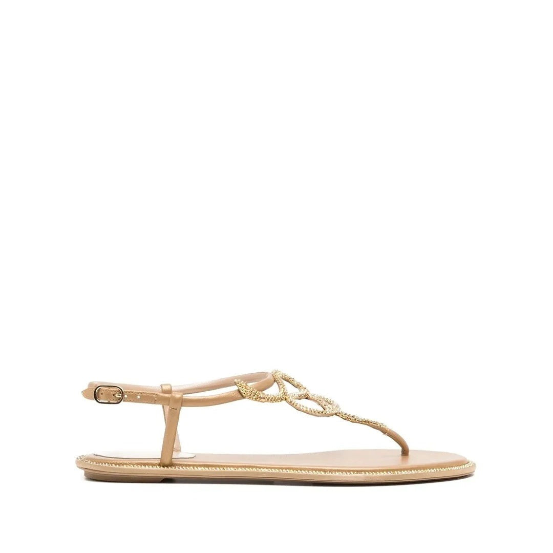 René Caovilla Eden Crystal-Embellished Flat Espadrille - Nude/Gold