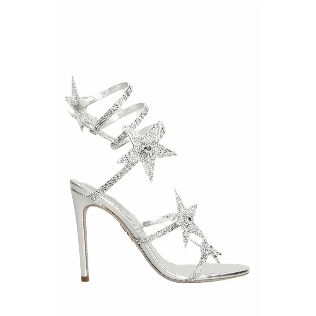 René Caovilla Leather Snake Sandal Silver Strass - Silver (different model - stars)