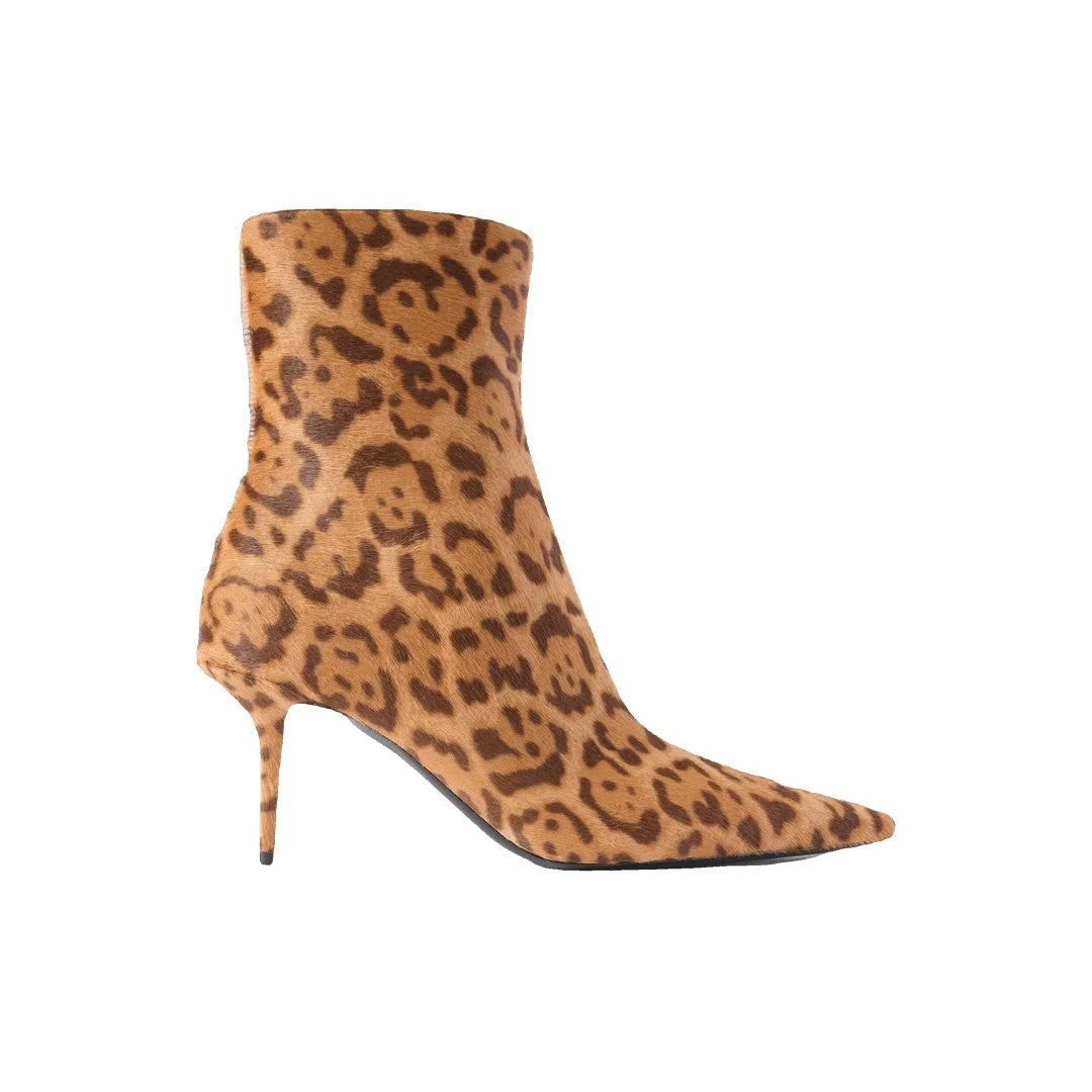 Saint Laurent 90mm Ashley Pointed-Toe Ankle Boots - Leopard