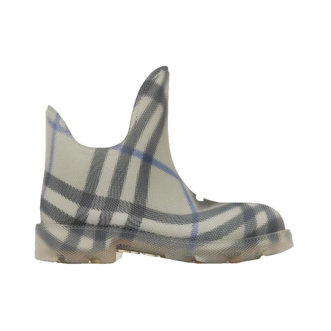 Burberry Check-Print Rubber Marsh Low Boots - Grey/Blue Check