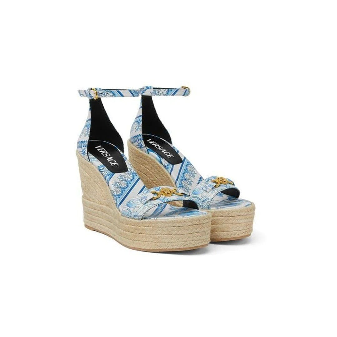 Versace Medusa Espadrille Platform Sandals - Blue Print