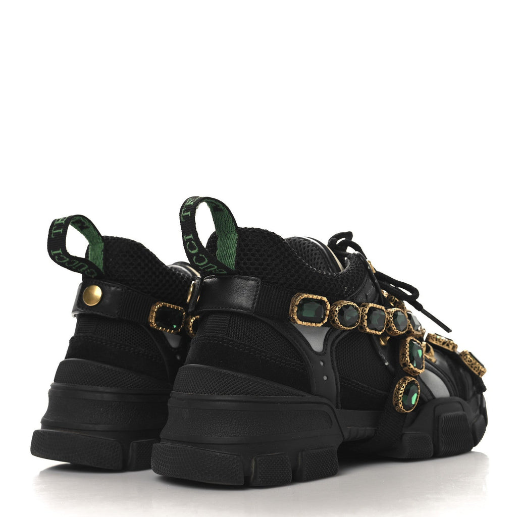 GUCCI FLASHTREK MESH CALFSKIN REMOVABLE CRYSTALS SNEAKERS SILVER