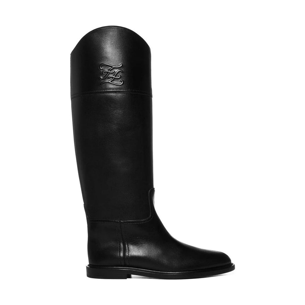 Fendi Karligraphy Embroidered FFreedom Knee High Boot Baroque - Black