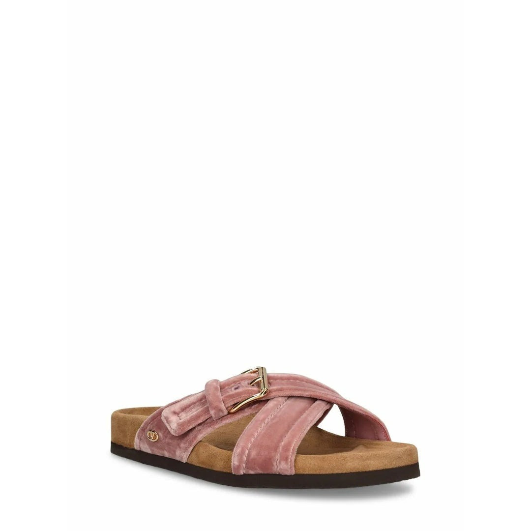 Valentino Garavani Marie A Velvet Slide Sandal 105mm Rosso - Pink