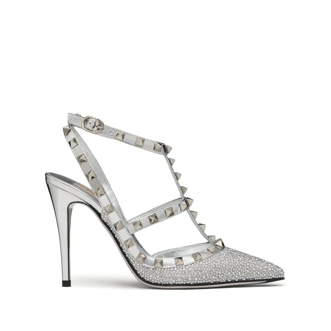 Valentino Garavani Rockstud Kidskin Pumps 100mm - Silver/Crystal