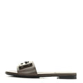 Fendi Vitello Baguette Flat Slide Sandal - Bronze/Grey