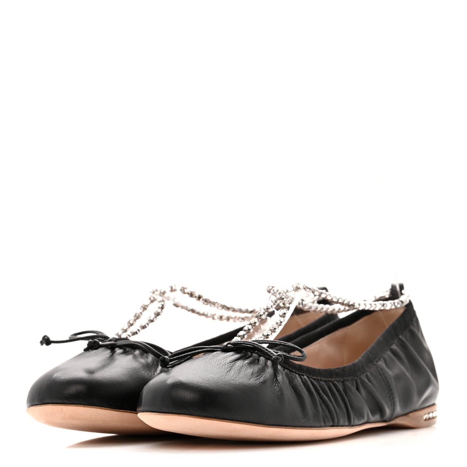 MIU MIU NAPPA CRYSTAL BALLET FLAT BLACK