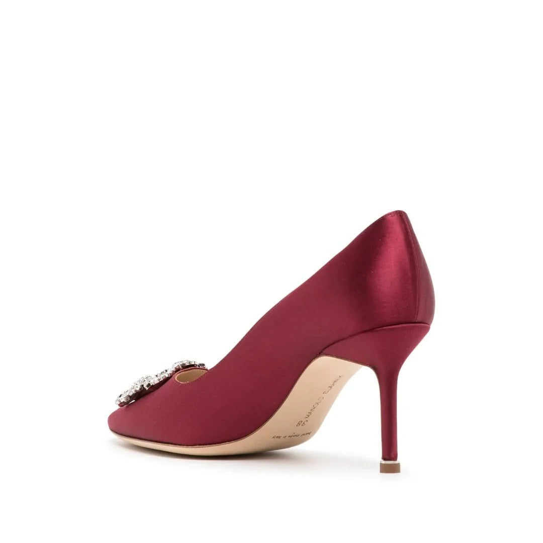 Manolo Blahnik Hangisi 50 Satin Pump - Red/Burgundy