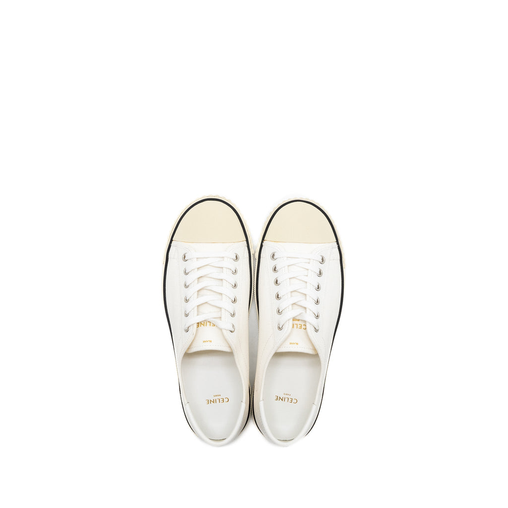 CELINE BLANK TOE CAP LOW TOP SNEAKERS CANVAS/CALFSKIN OFF WHITE SHW