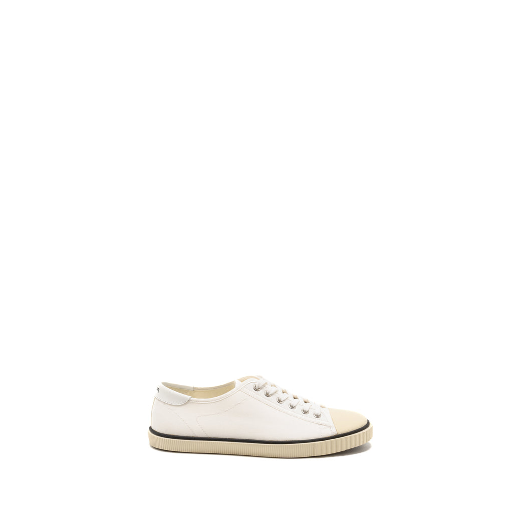 CELINE BLANK TOE CAP LOW TOP SNEAKERS CANVAS/CALFSKIN OFF WHITE SHW