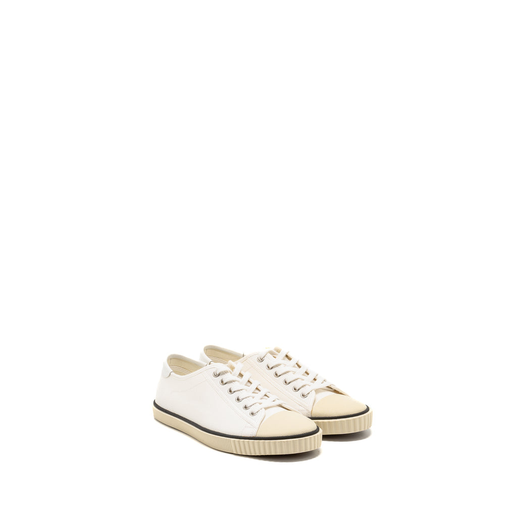 CELINE BLANK TOE CAP LOW TOP SNEAKERS CANVAS/CALFSKIN OFF WHITE SHW