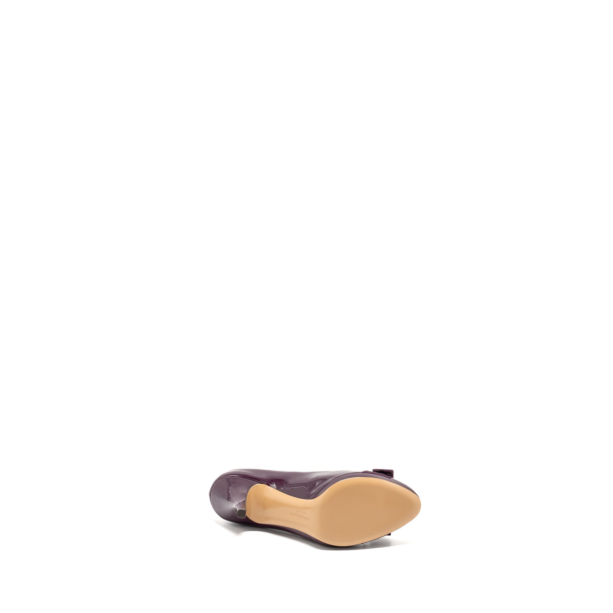 SALVATORE FERRAGAMO VARA BOW PUMPS PATENT PURPLE GHW