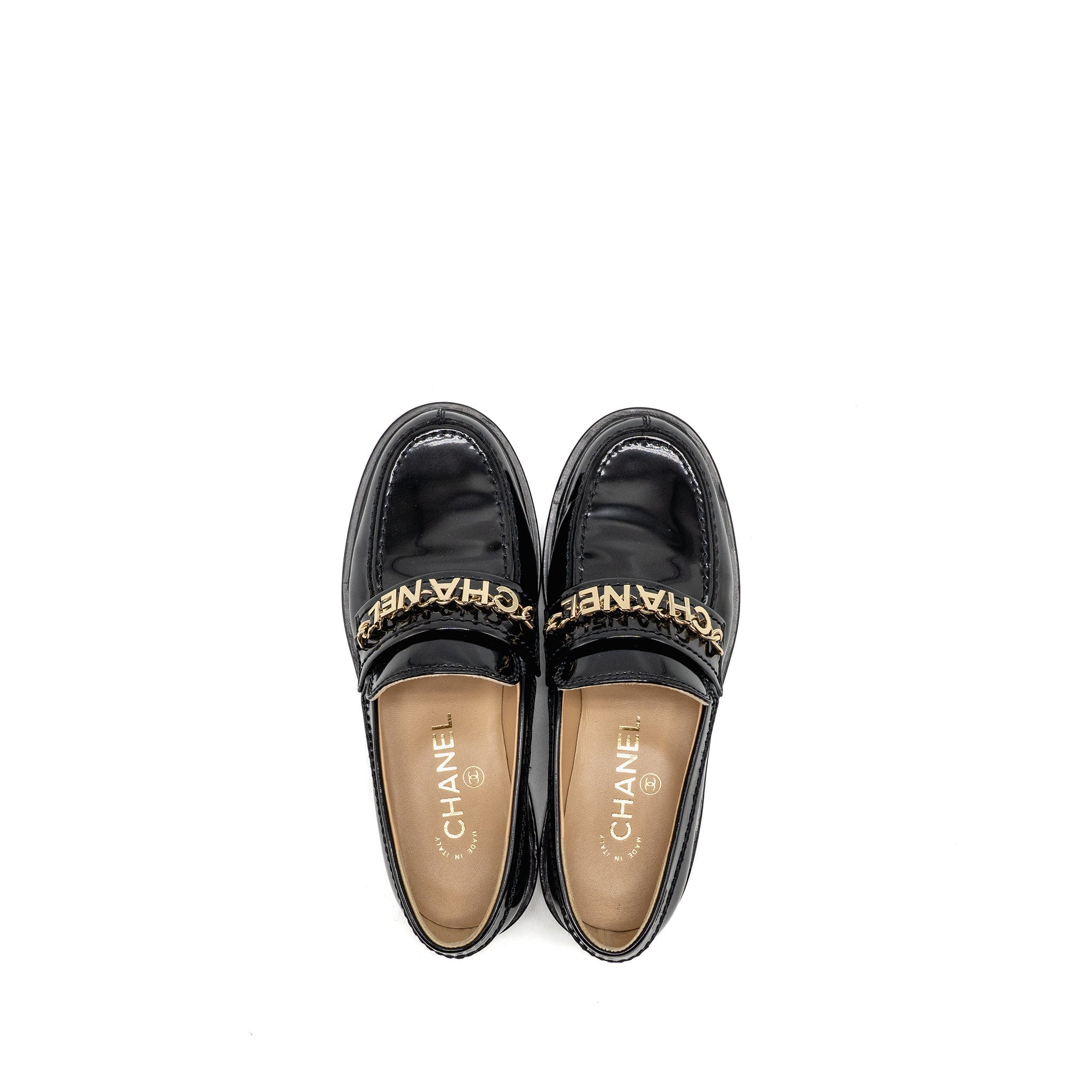 CHANEL LETTER LOAFER SHINY CALFSKIN BLACK LGHW