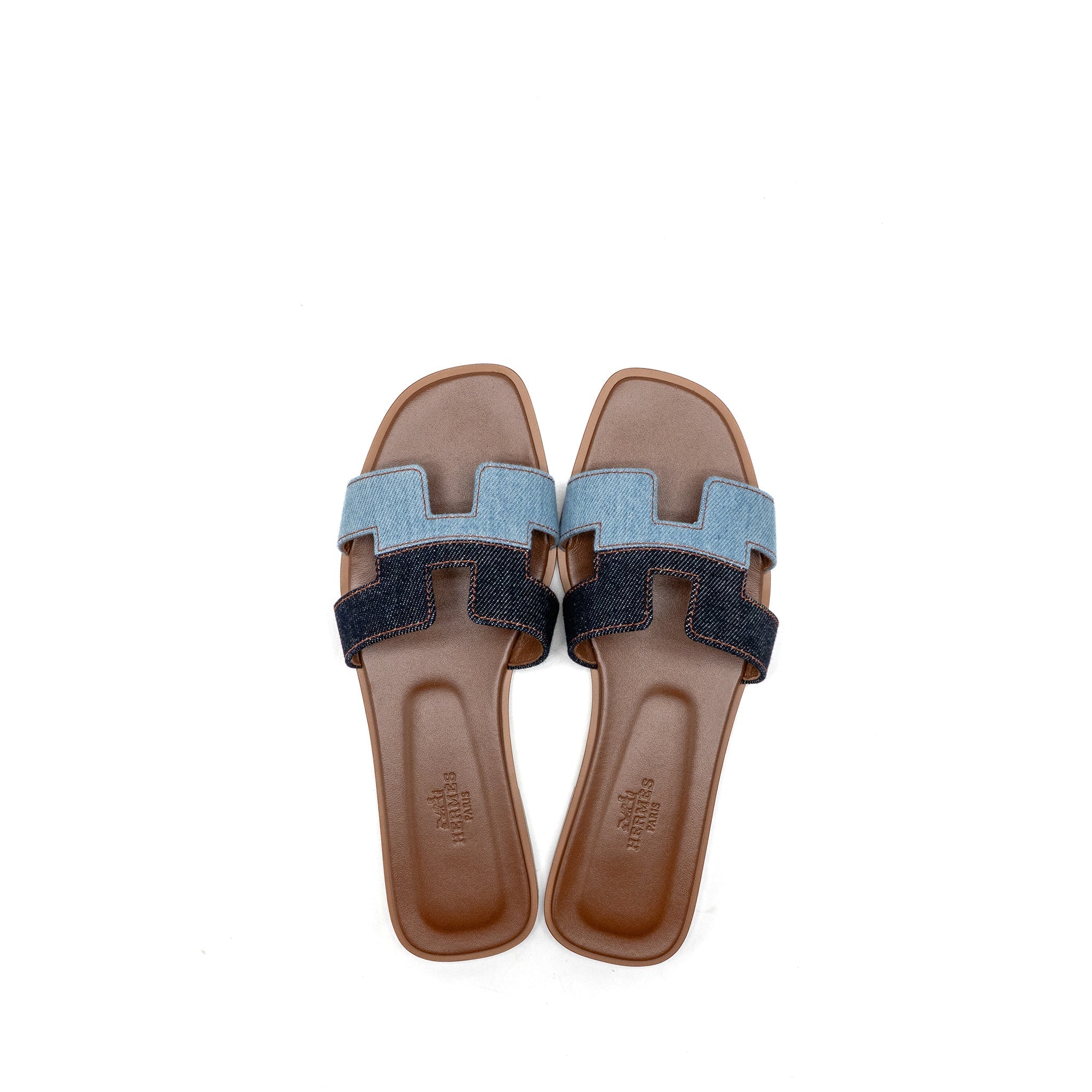 HERMES ORAN SANDALS DENIM/LEATHER BLEU BRUT/BLEU