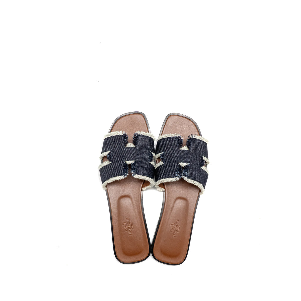 HERMES ORAN SANDAL DENIM/LAMBSKIN BLEU BRUT