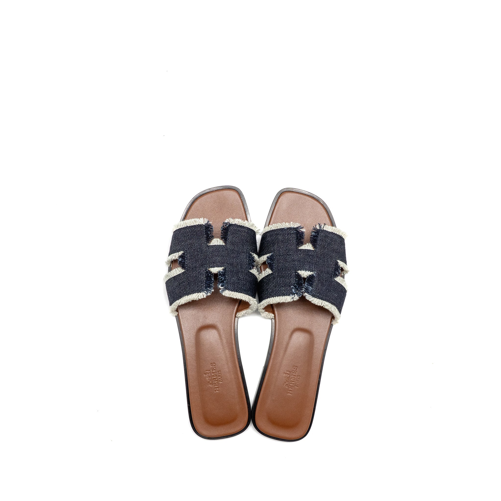 HERMES ORAN SANDAL DENIM/LAMBSKIN BLEU BRUT