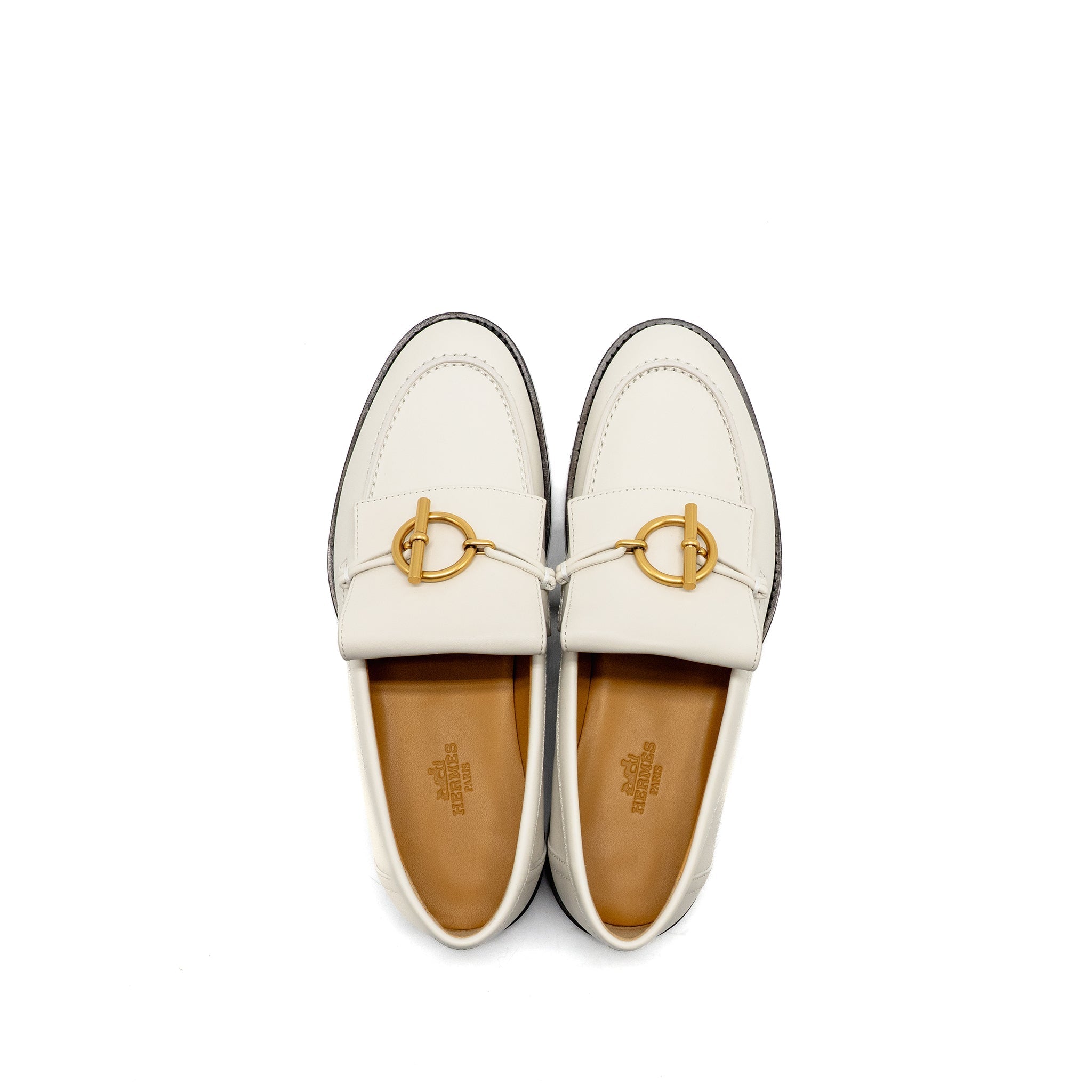 HERMES MOCASSINS IMPACT LOAFERS CALFSKIN BLANC DE PARIS GHW