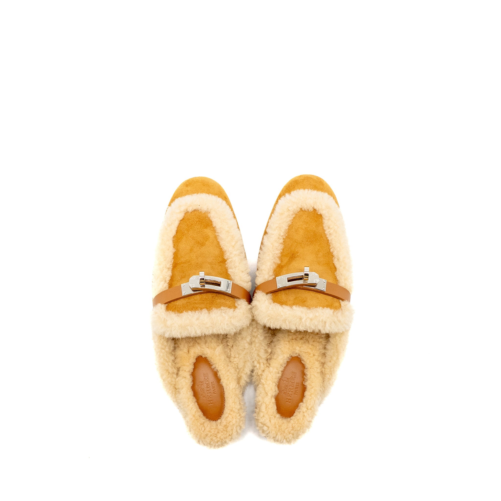 HERMES OZ MULE SUEDE GOATSKIN SHEARLING NATUREL SHW