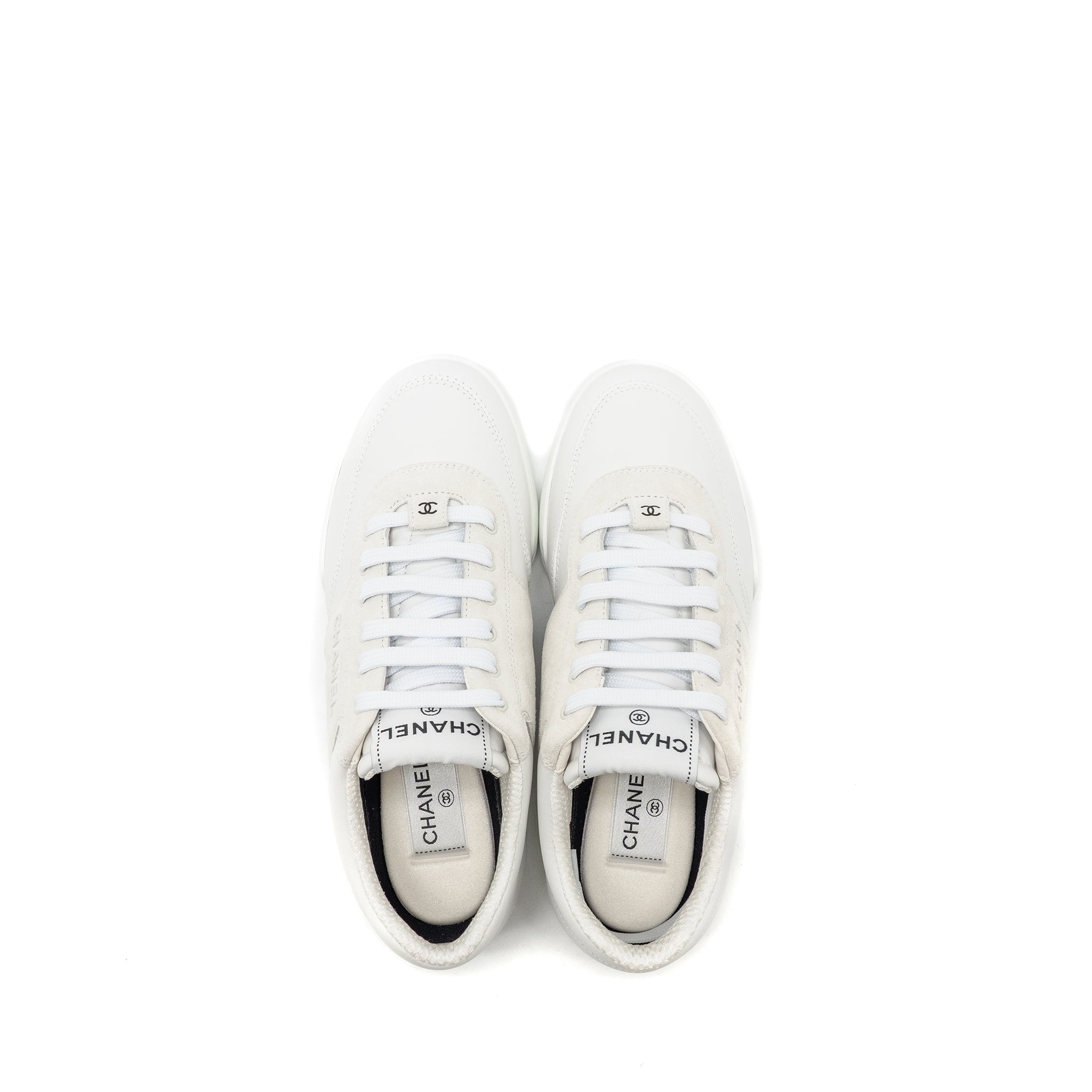 CHANEL LETTER LOGO SNEAKERS CALFSKIN/SUEDE WHITE