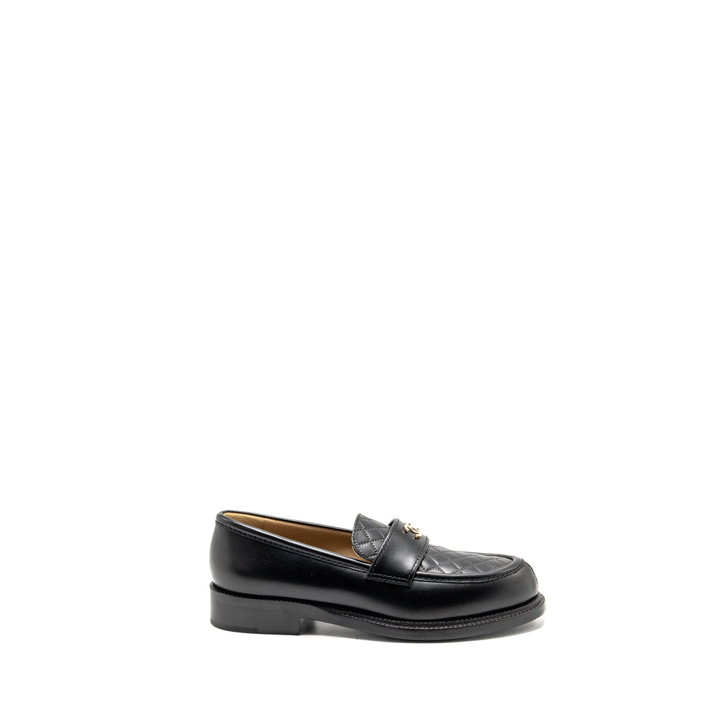 CHANEL CC QUILTED LOAFERS LEATHER BLACK LGHW
