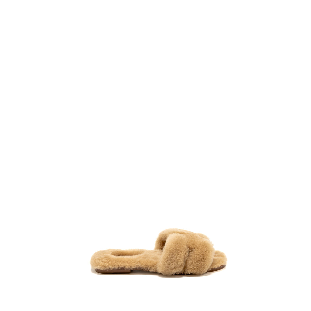 HERMES ORAN SANDALS SHEARLING LIGHT BEIGE