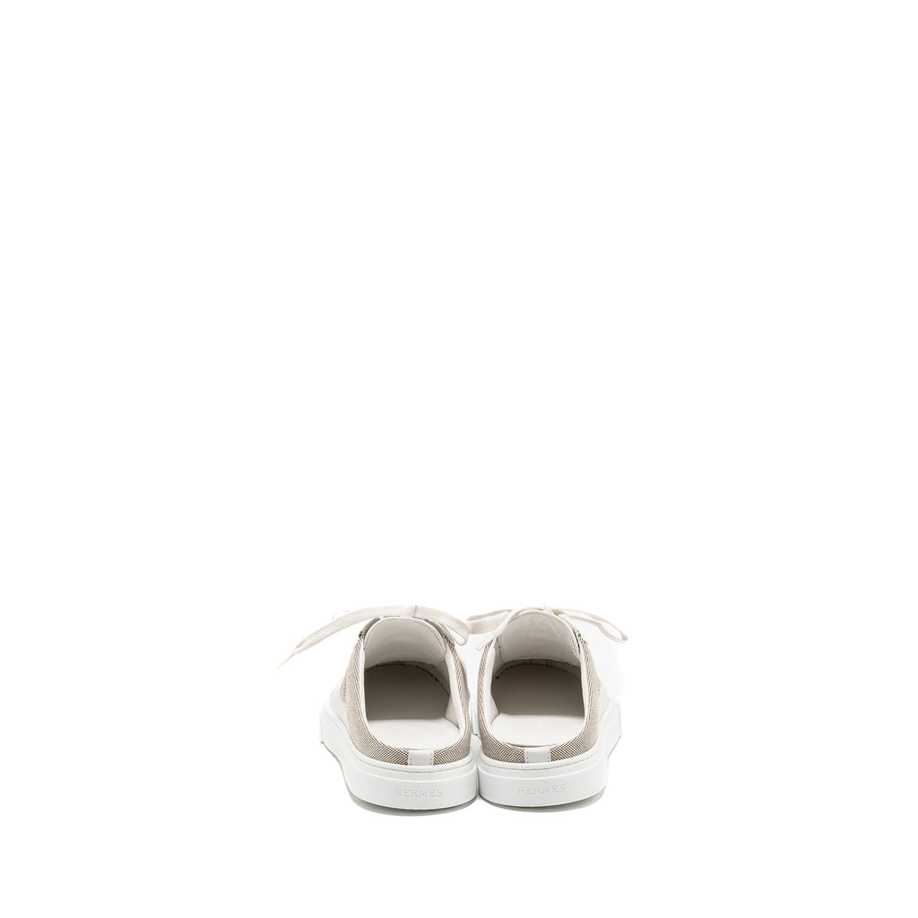HERMES KEEP SNEAKER H CANVAS/CALFSKIN PRUNOIR/BLANC