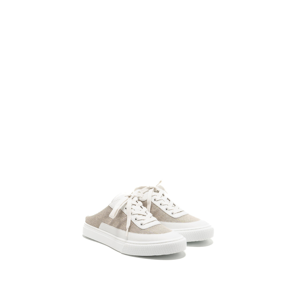 HERMES KEEP SNEAKER H CANVAS/CALFSKIN PRUNOIR/BLANC