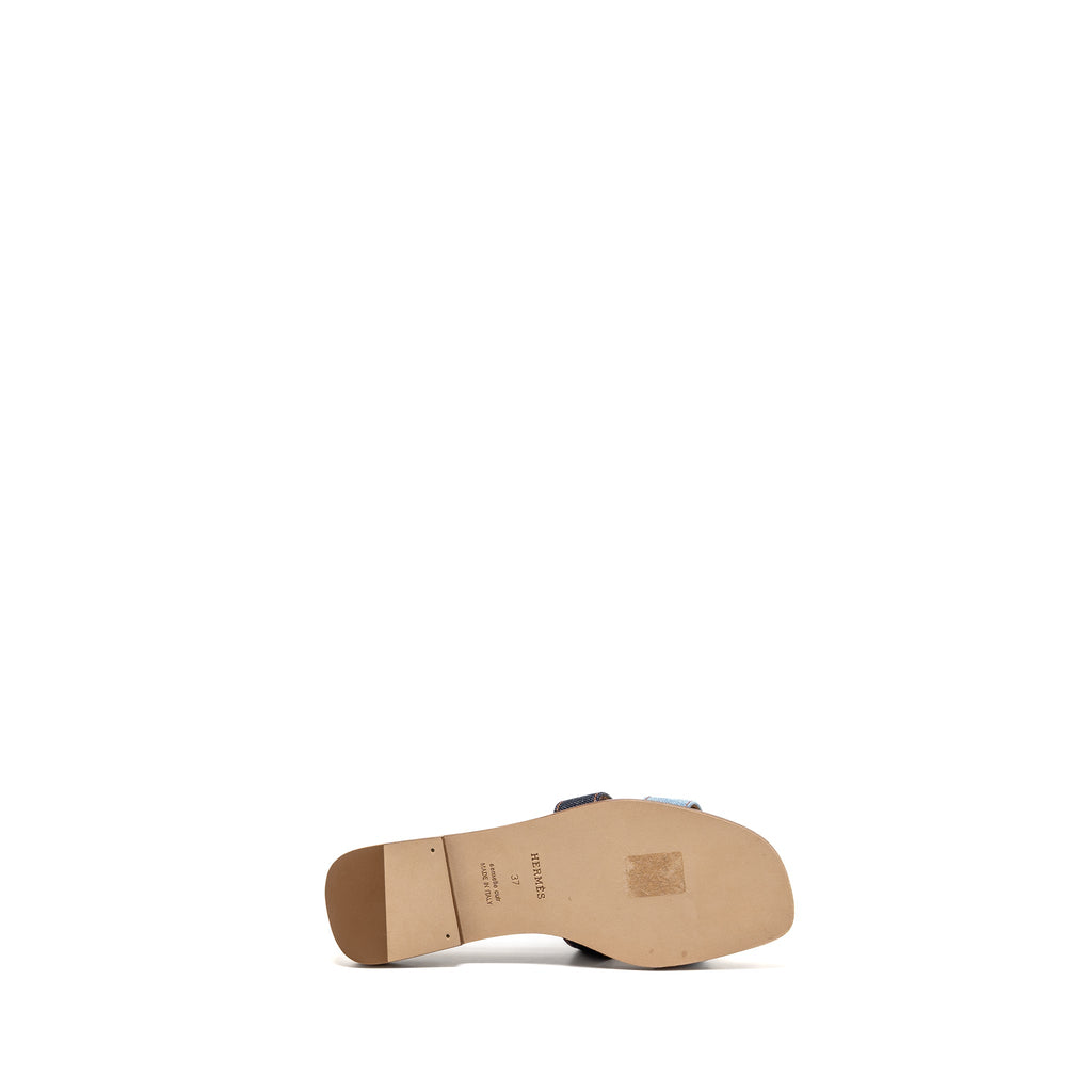 HERMES ORAN SANDALS DENIM/LEATHER BLEU BRUT/BLEU