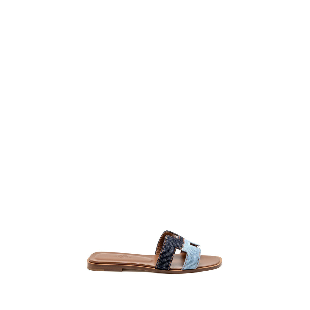 HERMES ORAN SANDALS DENIM/LEATHER BLEU BRUT/BLEU