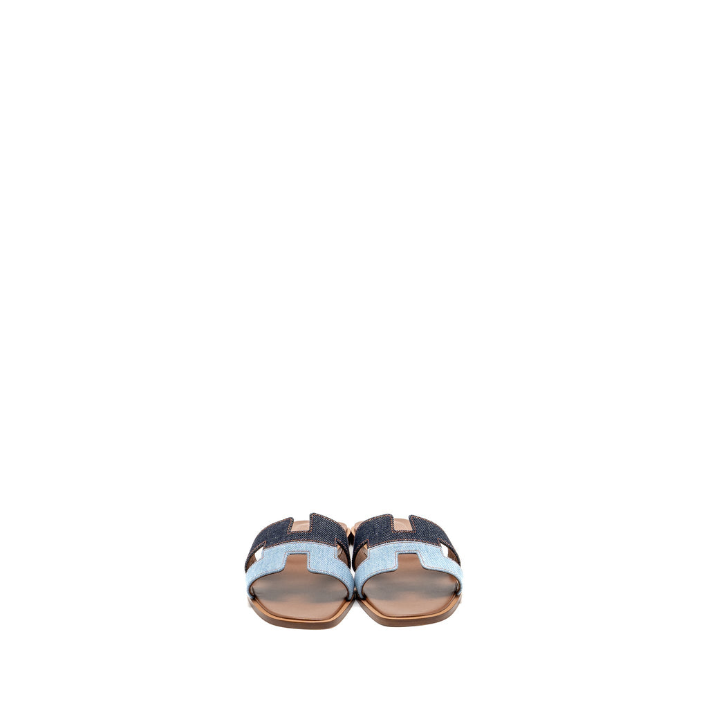 HERMES ORAN SANDALS DENIM/LEATHER BLEU BRUT/BLEU