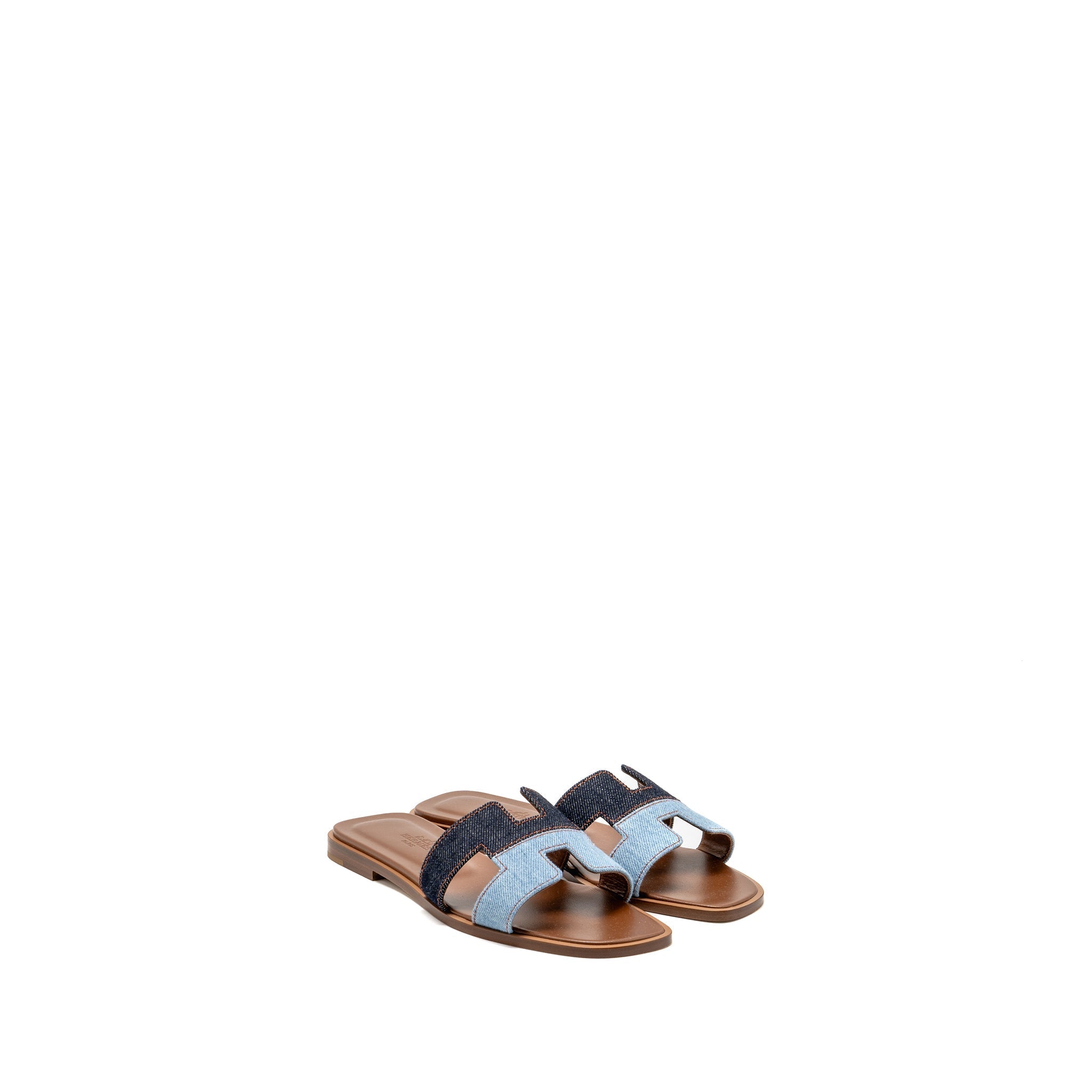 HERMES ORAN SANDALS DENIM/LEATHER BLEU BRUT/BLEU