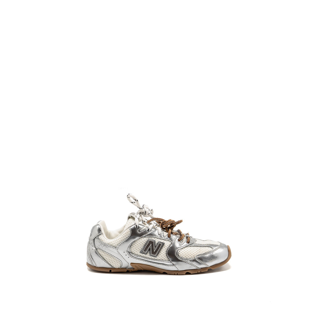 MIU MIU X NEW BALANCE SL SNEAKERS METALLIC LEATHER/MESH SILVER/WHITE