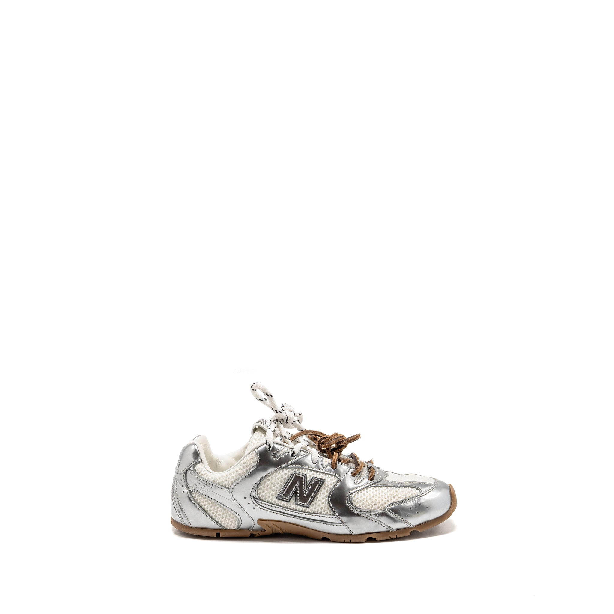 MIU MIU X NEW BALANCE SL SNEAKERS METALLIC LEATHER/MESH SILVER/WHITE