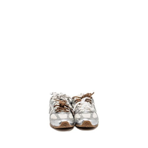 MIU MIU X NEW BALANCE SL SNEAKERS METALLIC LEATHER/MESH SILVER/WHITE
