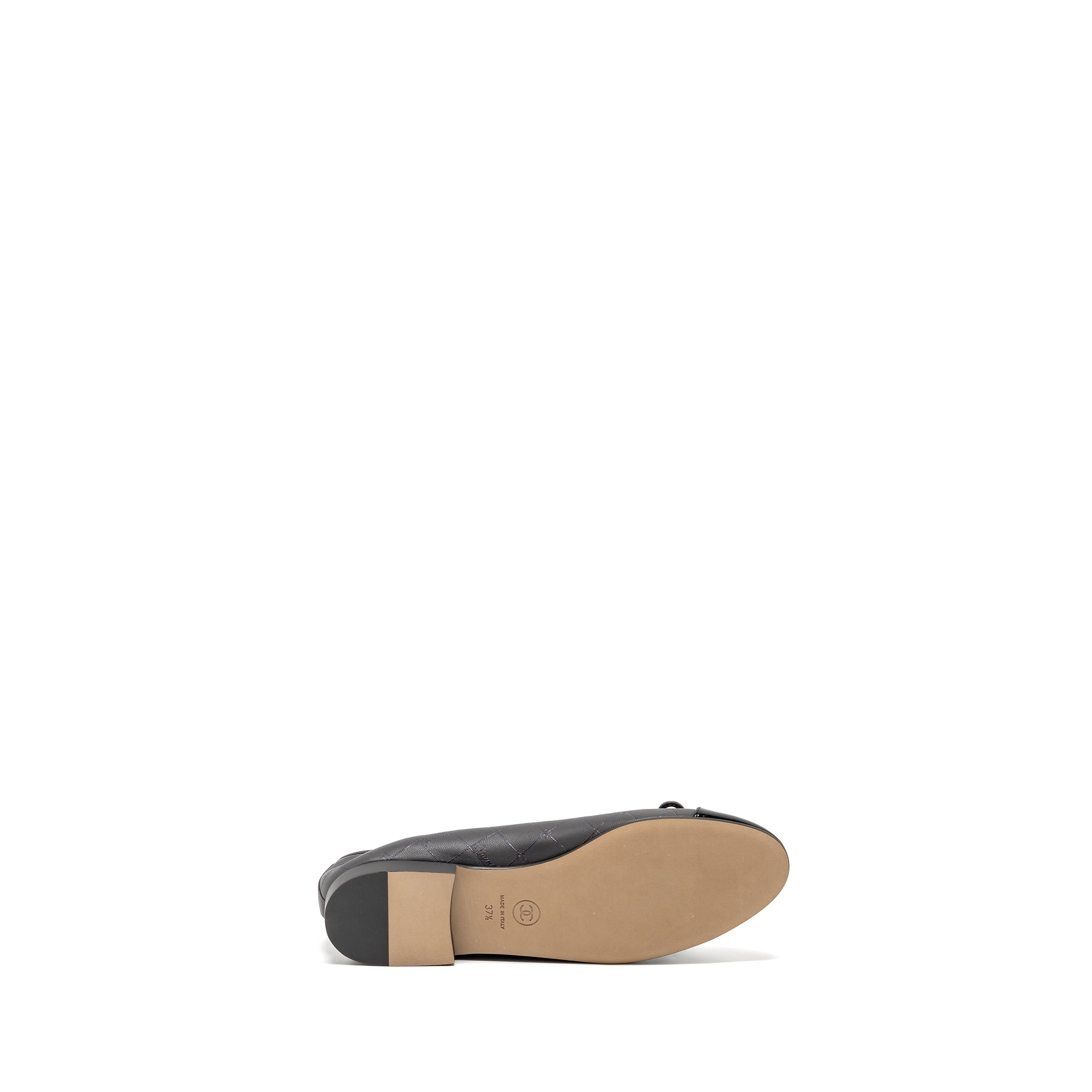 CHANEL BALLET FLATS LAMBSKIN/PATENT GREY/BLACK