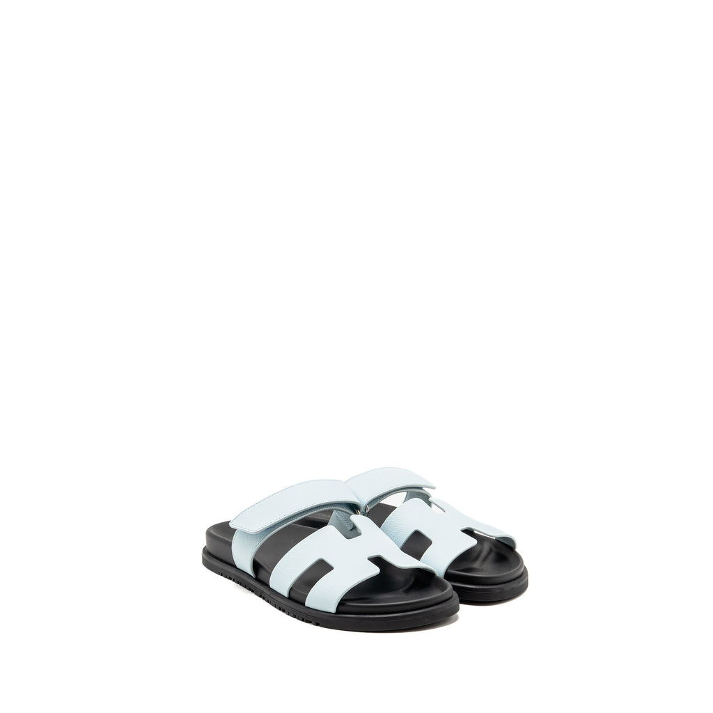 HERMES FEMME CHYPRE SANDALS EPSOM BLEU BRUME SHW