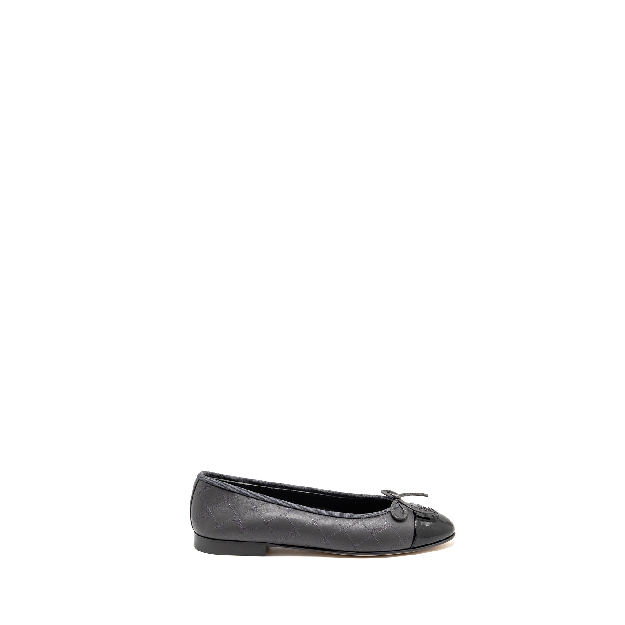 CHANEL BALLET FLATS LAMBSKIN/PATENT GREY/BLACK