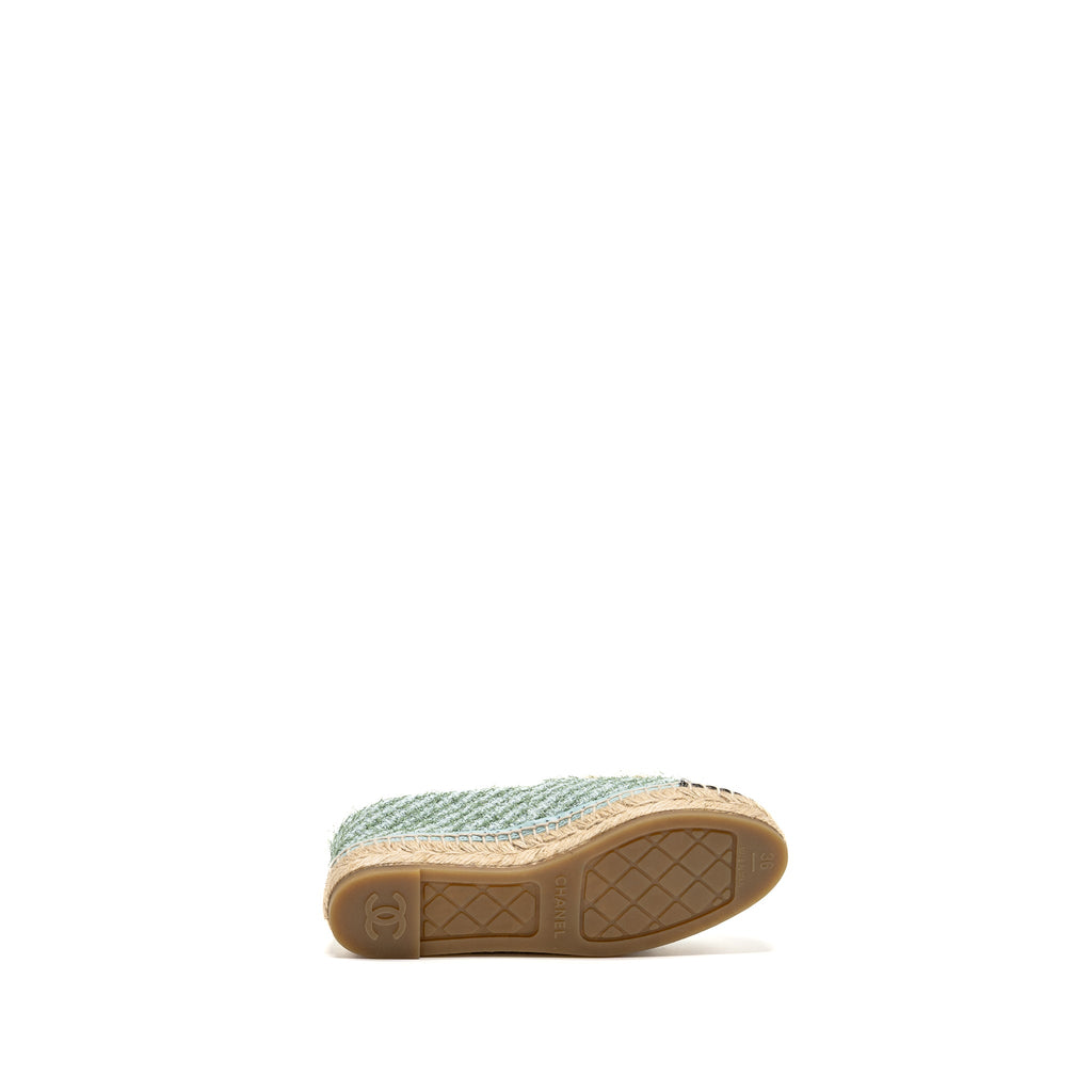 CHANEL 23S ESPADRILLES TWEED/GROSGRAIN LIGHT BLUE/GREEN/BLACK
