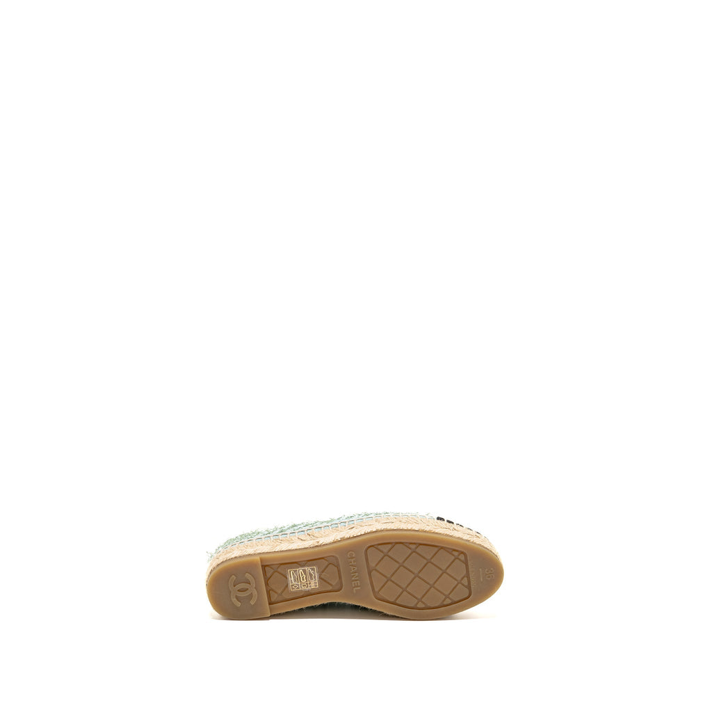 CHANEL 23S ESPADRILLES TWEED/GROSGRAIN LIGHT BLUE/GREEN/BLACK