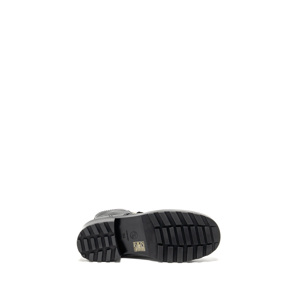 CHANEL LACE UP BOOTS SHINY CALFSKIN BLACK