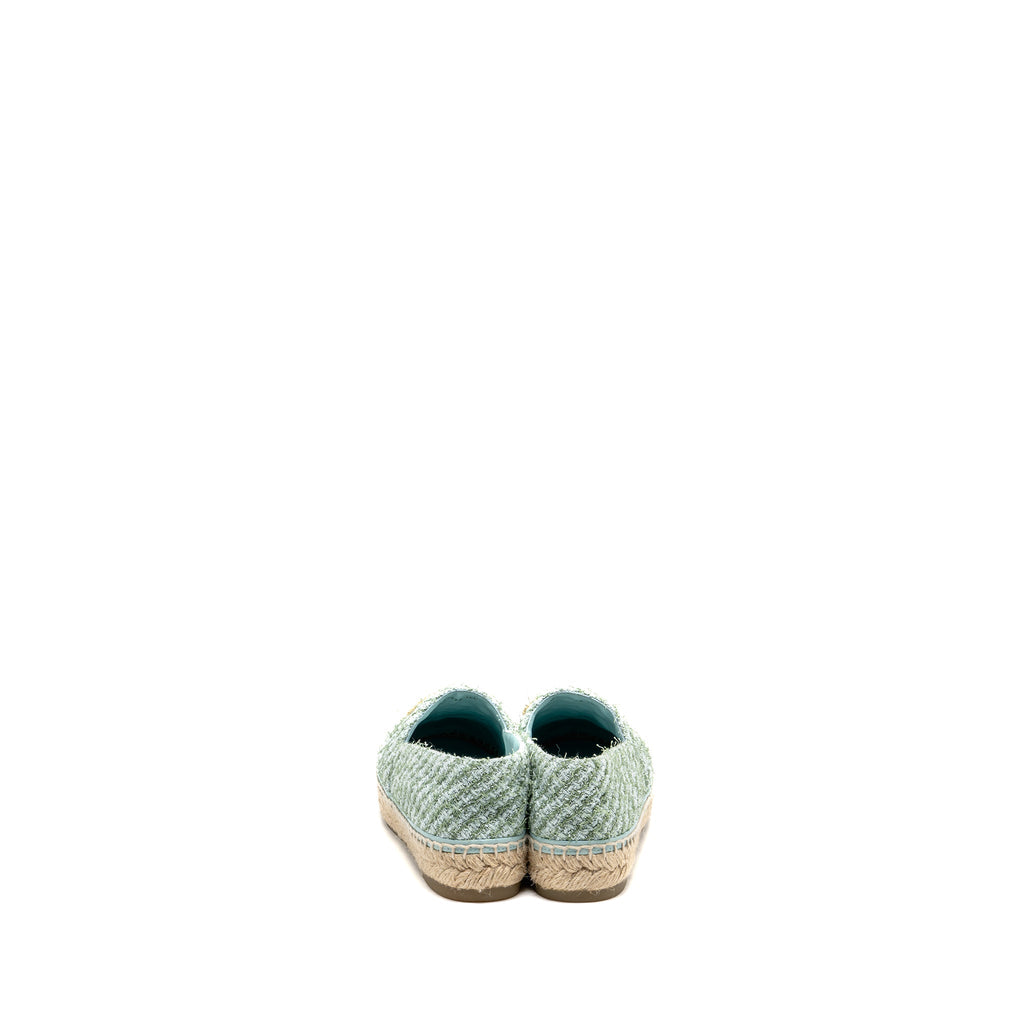 CHANEL 23S ESPADRILLES TWEED/GROSGRAIN LIGHT BLUE/GREEN/BLACK