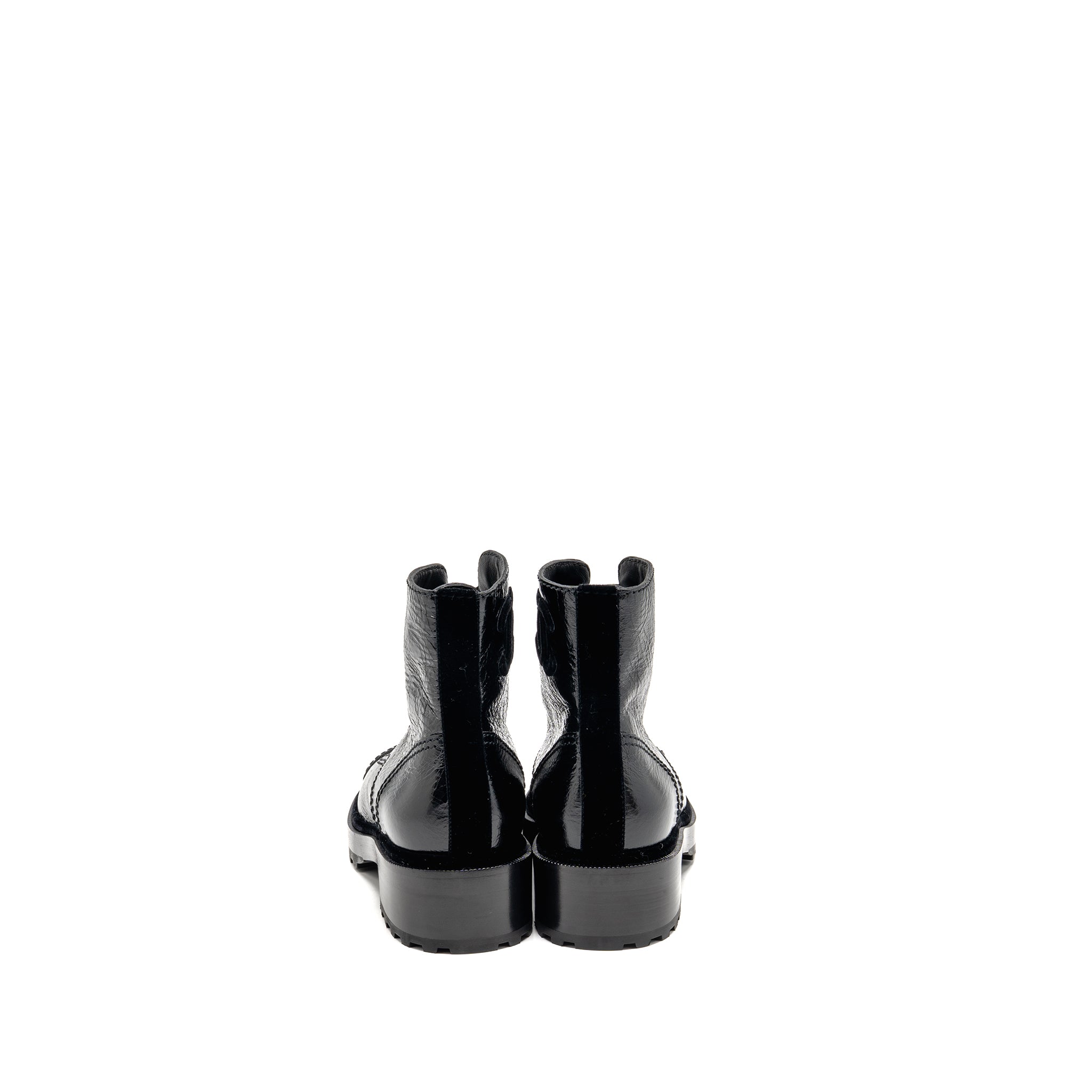 CHANEL LACE UP BOOTS SHINY CALFSKIN BLACK