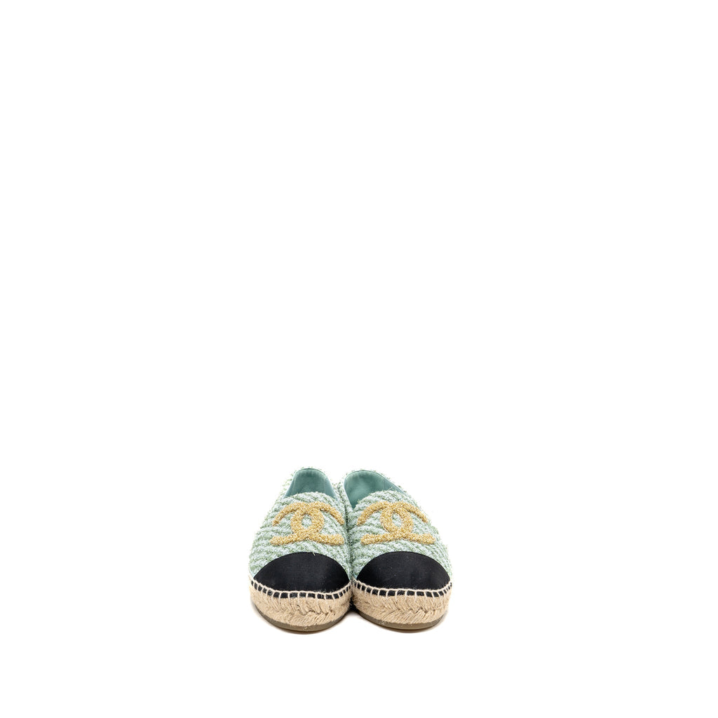 CHANEL 23S ESPADRILLES TWEED/GROSGRAIN LIGHT BLUE/GREEN/BLACK
