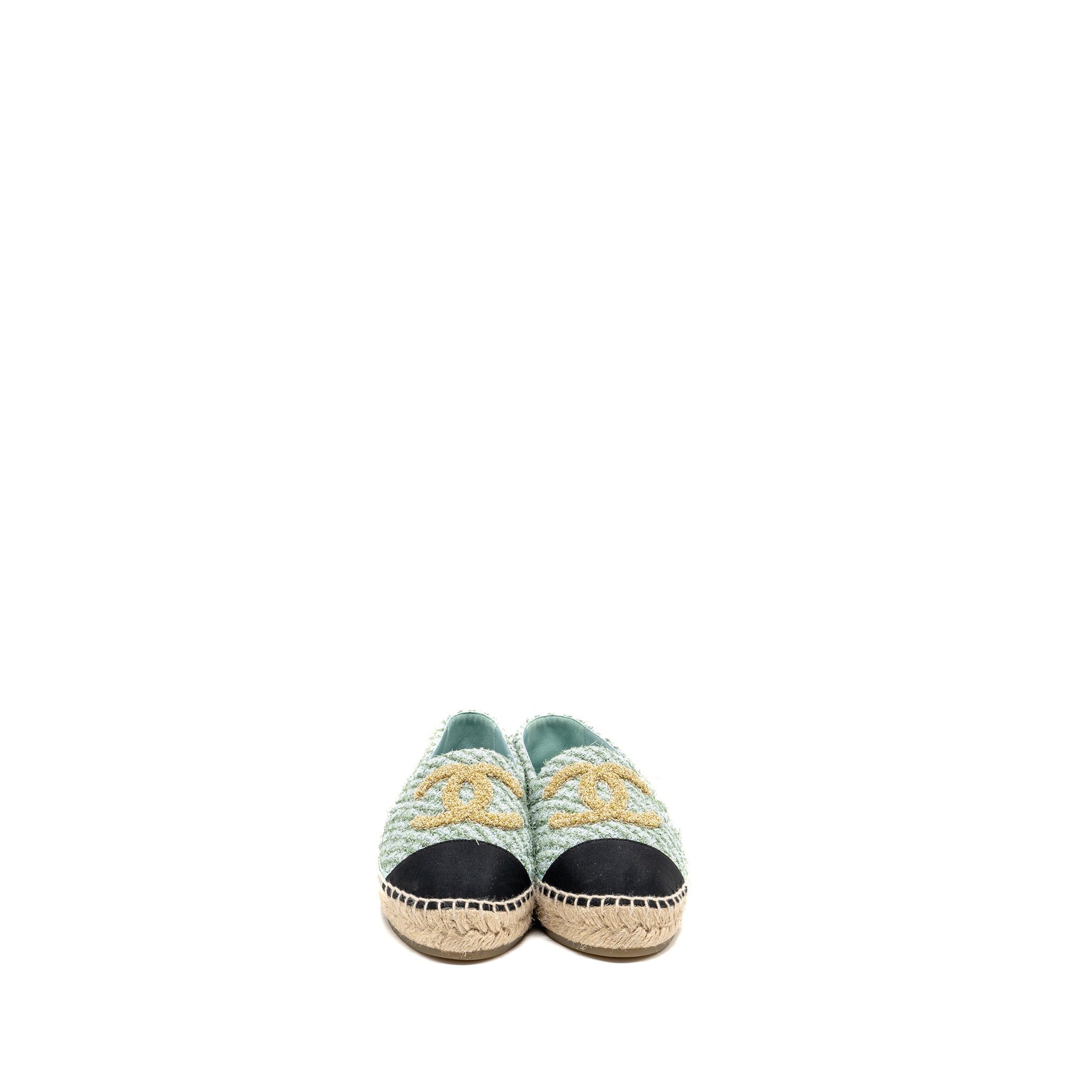 CHANEL 23S ESPADRILLES TWEED/GROSGRAIN LIGHT BLUE/GREEN/BLACK